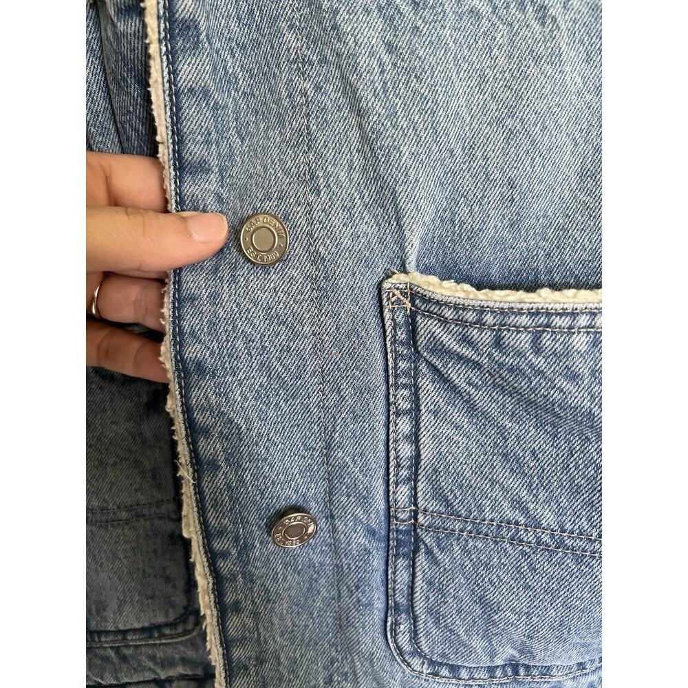 GAP Patch Pocket Sherpa Denim Jacket Chore Coat Barn Style Xs Petite Oversized - Picture 6 of 10
